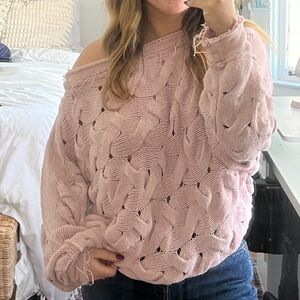 Free People Off-Shoulder Pink Sweater